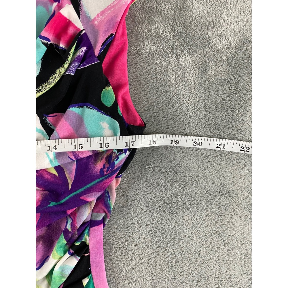 Connected Apparel Floral Ruched Sheath Dress Purple Pink Green Womens 12 Cap Slv - Picture 5 of 13